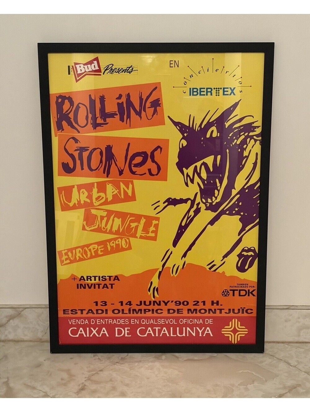 Original 1990 Rolling Stones Urban Jungle Tour Poster Barcelona Crew Owned 20x28